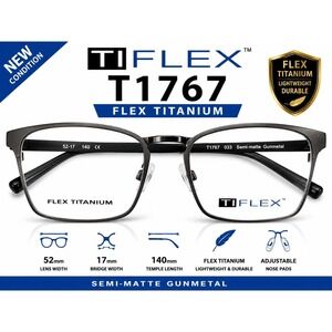 TI FLEX T1767 Flex Titanium Eyeglass Frames 52-17-140 Semi Matte Gunmetal New